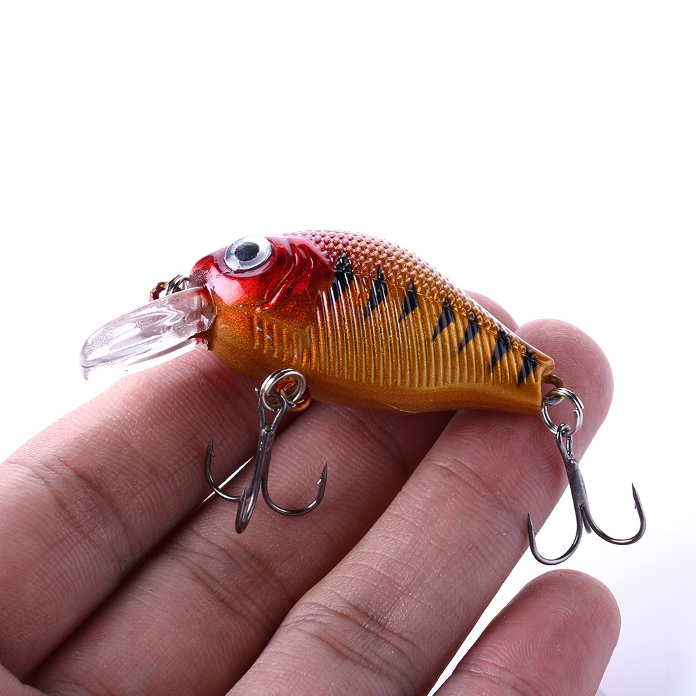 Hengjia 1pc Umpan Pancing Hardlure Tiruan Bentuk Ikan 5.5CM 8G Dengan Kail Treble 8# Umpan Pancing Crankbait Dengan Kail Treble