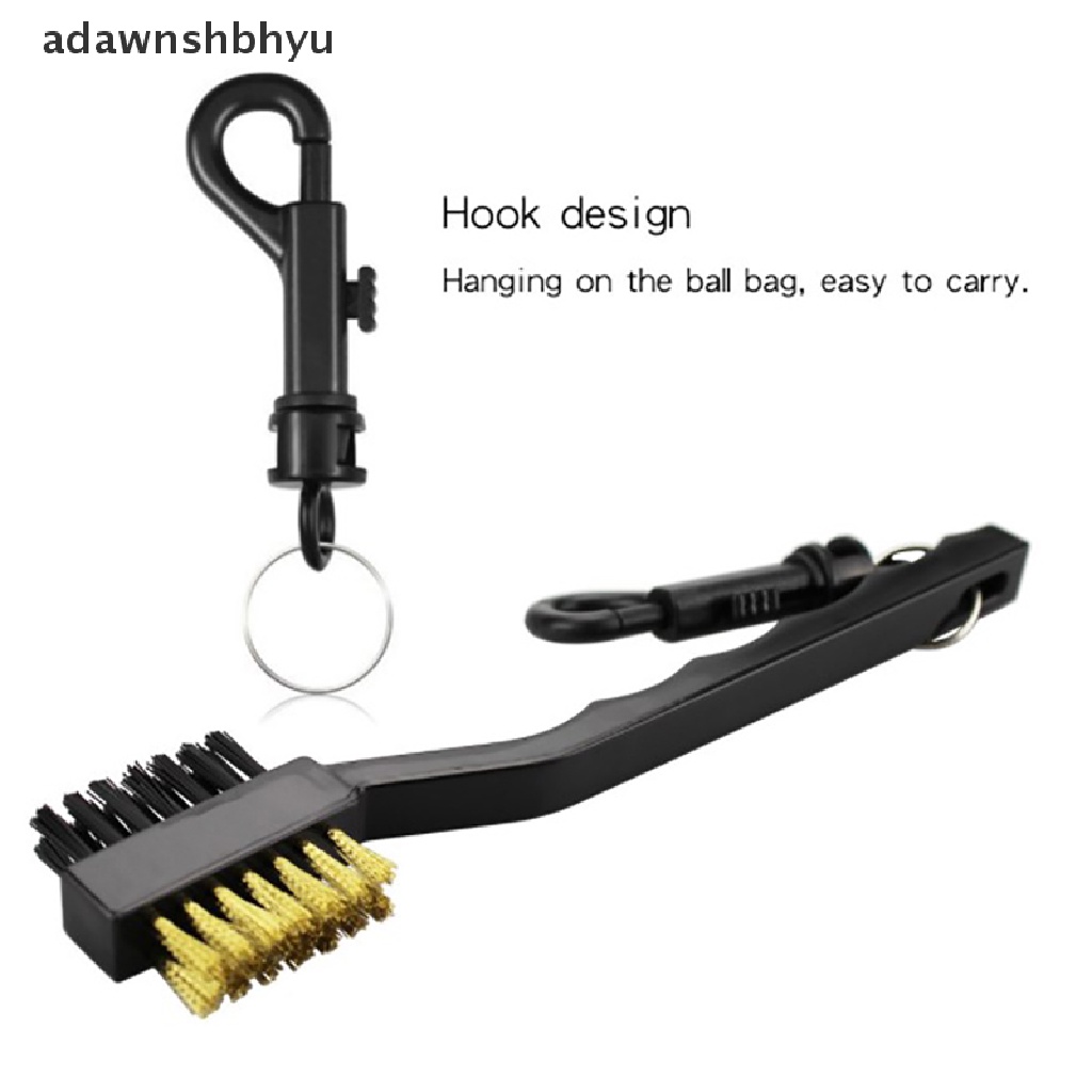 Adawnshbhyu Kabel Kuningan 2sisi Nylon Cleaning Kit Alat Sikat Golf Klip Alur Pembersih Bola