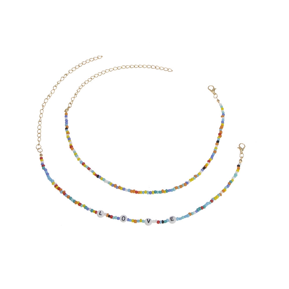 【COD Tangding】2pcs/set Colorful Double Lines Chain Choker Handmade Korea Fashion Necklace Bohemian Style