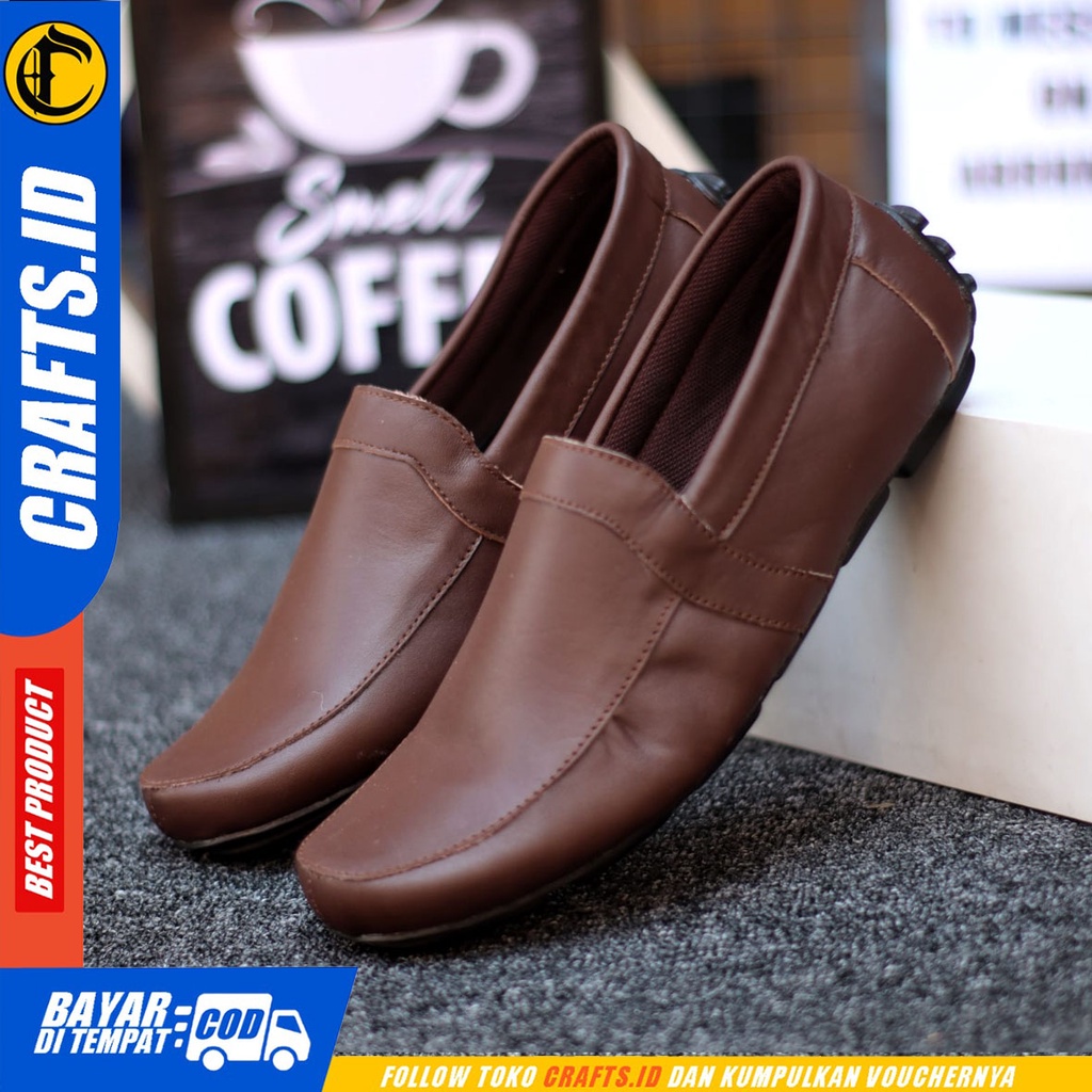 Crafts Yamca - Sepatu Kulit Slip On Casual Kerja Pria