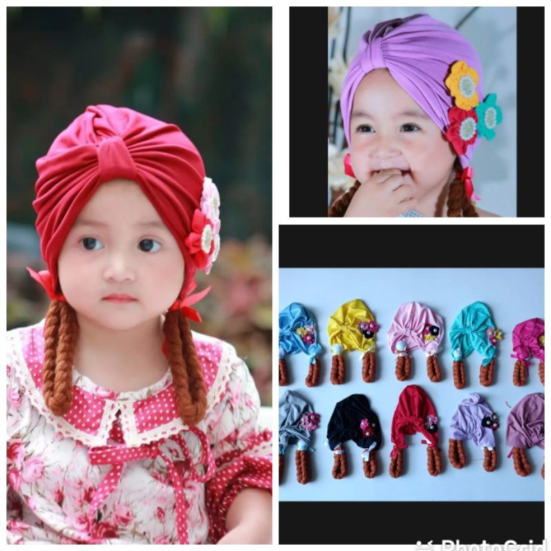 turban Kepang Bunga anak bayi perempuan Usia 0 - 3 Tahun | ciput baby new born 6 - 2 thn | bandana Baby Girl newborn import Premium lucu 1 - 5 Bulan