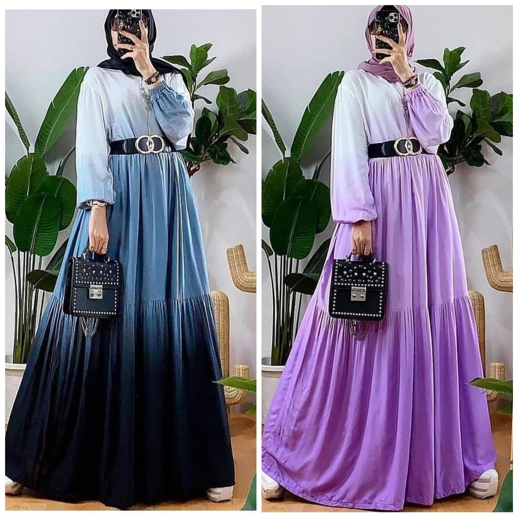 Ariel Gamis Maxi - Dress Muslimah Lengan Panjang Katun Rayon Ombre