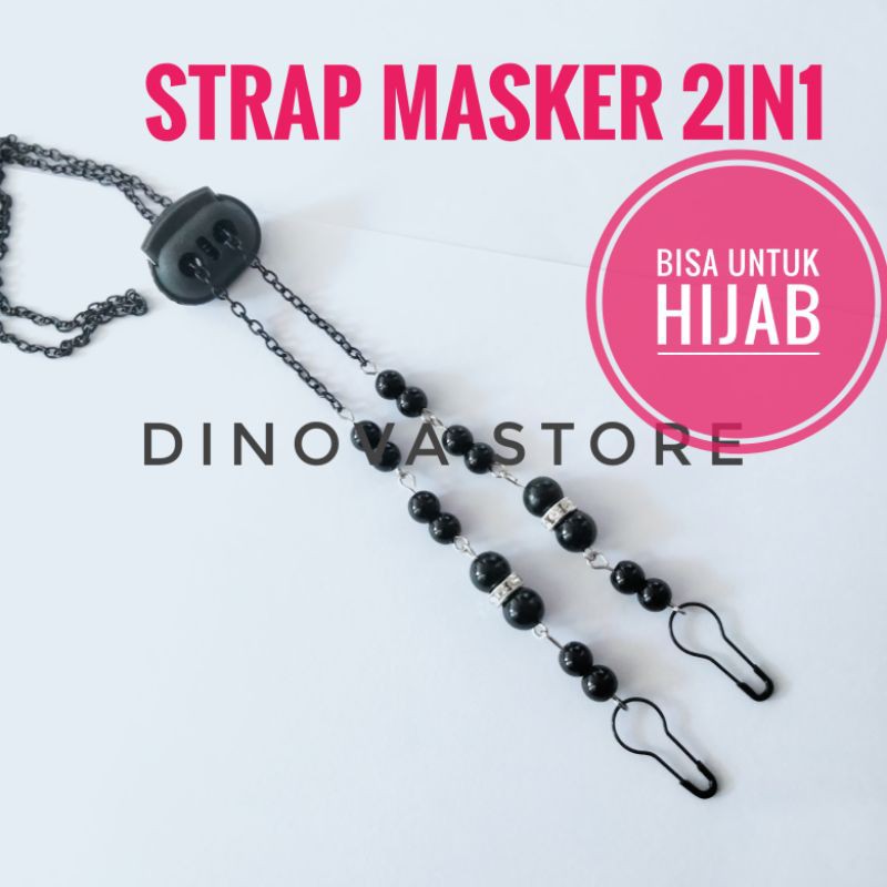 strap masker Rantai HITAM hijab 2 in 1/konektor masker/strap mask/tali masker