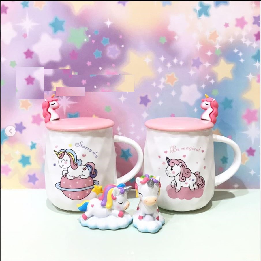 MUG UNICORN / GELAS MINUM / CANGKIR KERAMIK + SENDOK STAINLESS UNICORN LUCU / KADO UNIK