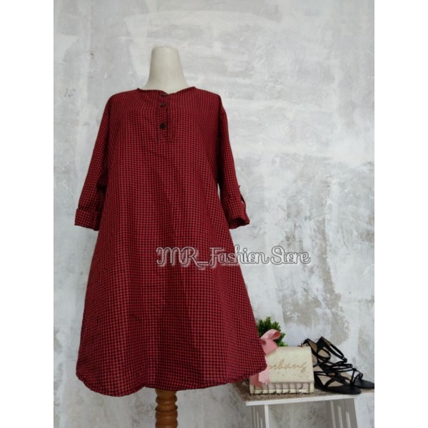 Fissa Tunik Kotak/ Tunik Wanita Size Jumbo XXL/ Kancing Depan BUSUI