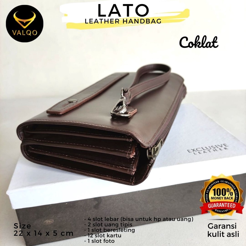 [VALQO] LATO Dompet Kulit Sapi Handbag Pria Wanita Laki Perempuan Tas Tangan