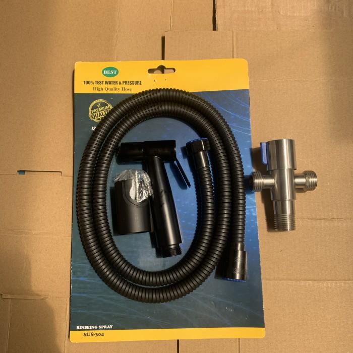 Jet Shower Semprotan Toilet,Shower Closet,Jet Shower Stainless Hitam Set + Kran T