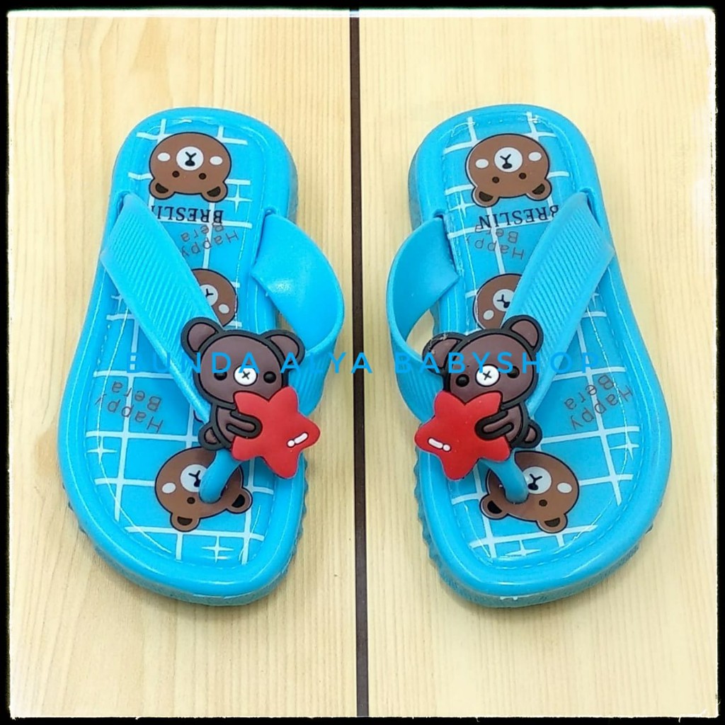 Sendal Jepit Anak IMPORT Usia 1 2 3 Tahun BIRU - Sandal Jepit Anak Cewek Lentur Motif Love Bear