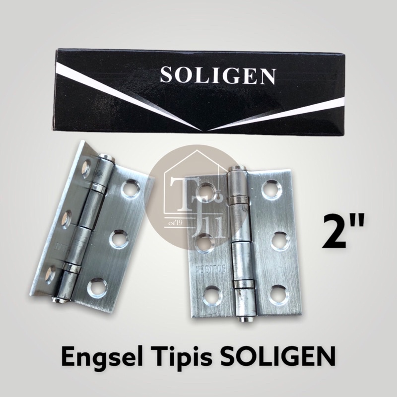 Engsel Tipis SOLIGEN ukuran 2&quot; 2 inch Stainless Steel 1 SET KOMPLIT / Engsel Tipis 2 inch / Engsel Tipis 2&quot;