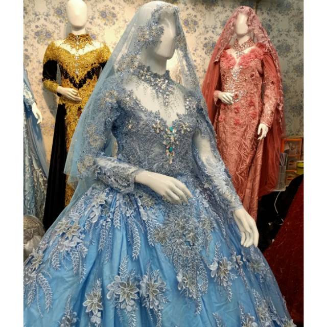 Kebaya pengantin modern biru muda