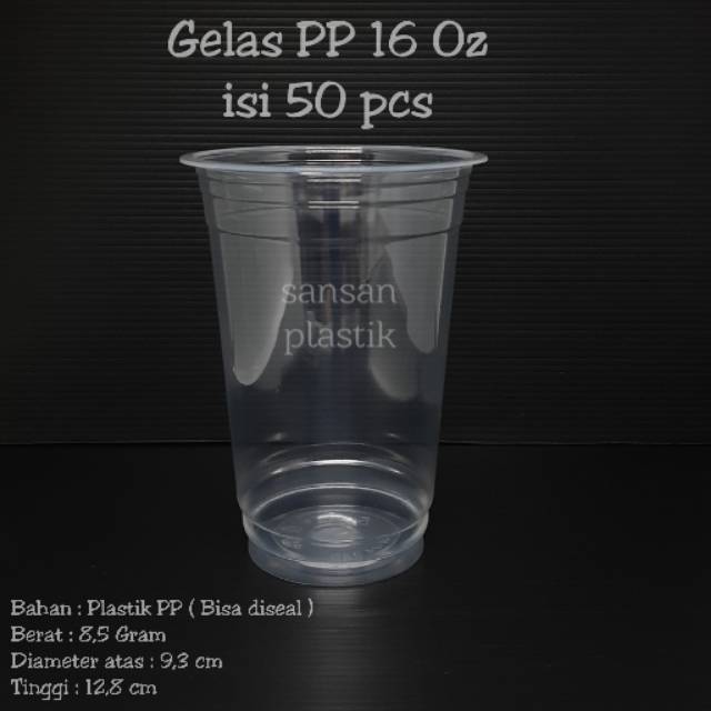 Gelas pp 16 oz isi 50 gelas / gelas plastik 16 oz / gelas 16oz /gelas 16 oz - No tutup