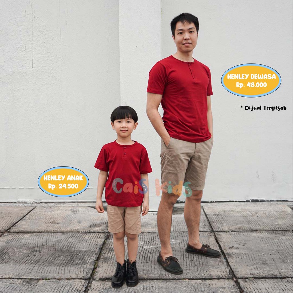 CaisKids Kaos anak henley button tee polos bayi untuk perempuan laki-laki baju bahan kaos katun combed