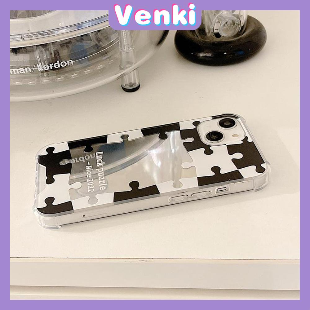 iPhone Case Luxury Acrylic Mirror Airbag Shockproof Protection Camera Black White Puzzle Simple Compatible For iPhone 11 Pro Max 13 Pro Max 12 Pro Max 7Plus XS Max