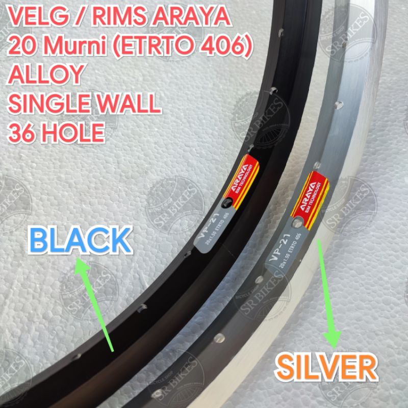 Velg Rims 20&quot; Murni (406) 36 HOLE. Sepeda Lipat Mini BMX. ALLOY. ARAYA VP-21