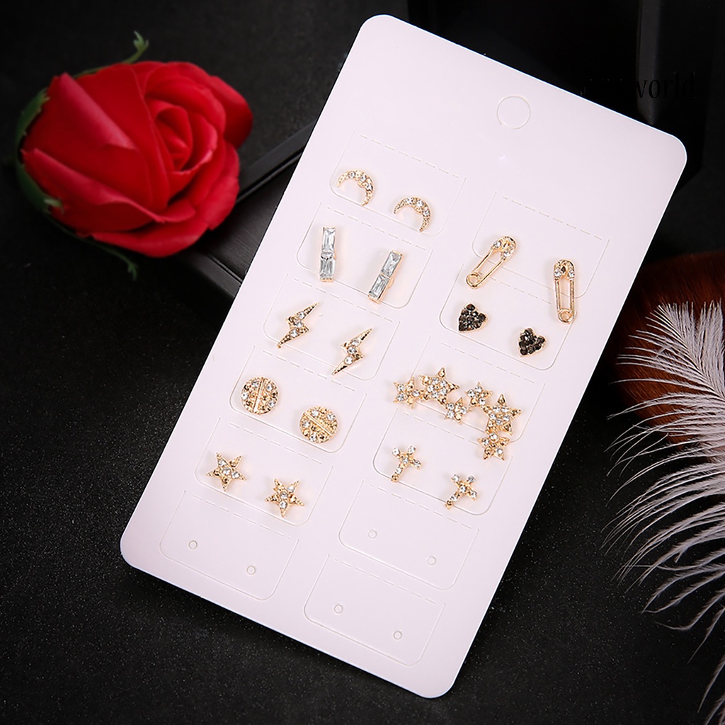 OW@ 9 Pairs Ear Studs Adorable Ear Decoration Alloy Women Geometric Stud Earrings for Birthday Pary