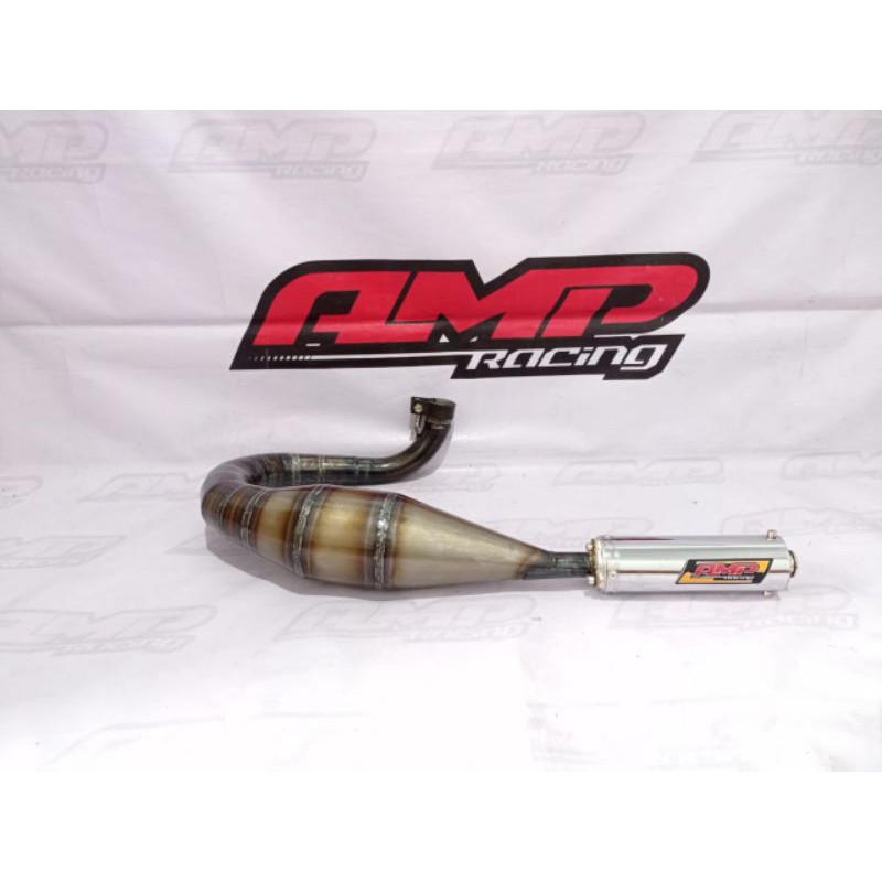 Knalpot Vespa buang kiri plat karat slincer Chrome PX / super / Exel 150cc original AMP RACING