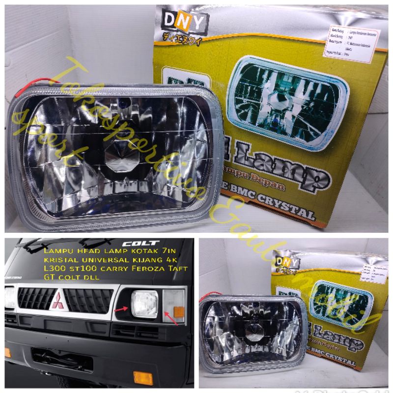 Lampu head Lamp mobil persegi kotak 7in kristal universal L300 kijang 4k carry ST100 colt Feroza Taft GT