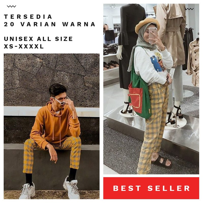  CELANA  TARTAN  YELLOW PLAID  PRIA  WANITA Shopee Indonesia