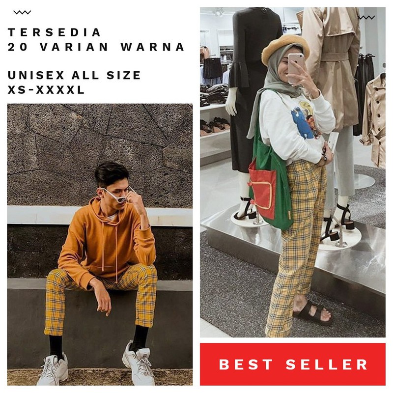  CELANA  TARTAN  YELLOW PLAID  PRIA WANITA Shopee Indonesia