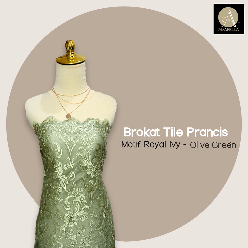 1/2 meter Kain Brokat Tile Prancis Bahan Kebaya Motif Royal Ivy