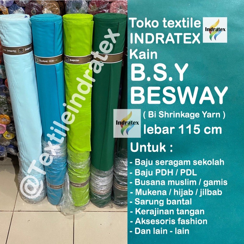 ( per 1 roll ) bahan gamis kain BESWAY BSY TEBAL POLYESTER premium lebar 115 cm bahan baju seragam sekolah busana muslim gamis koko kaftan celana kulot kerudung jilbab dress bahan printing sublime sajadah sejadah BUKAN KATUN