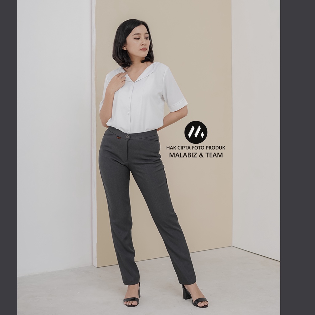 SHANNON  DARK GREY - Celana Kantor Wanita Slim Fit Bahan Stretch dan Tebal Celana Formal Wanita Celana Panjang wanita Hitam Celana Dasar Wanita Basic Standar Kerja Malabiz