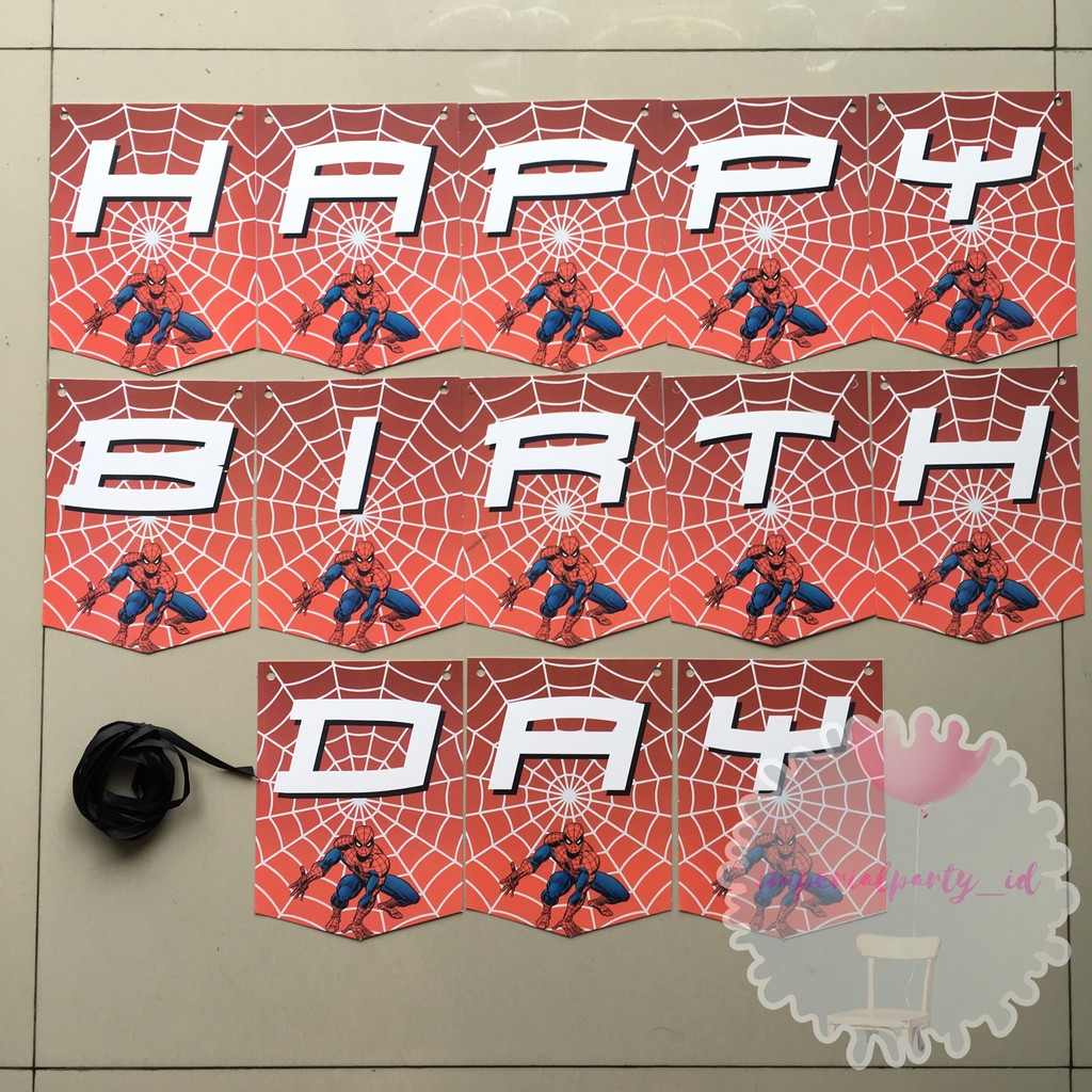Banner Bunting Flag HBD Happy Birthday Ultah Spiderman