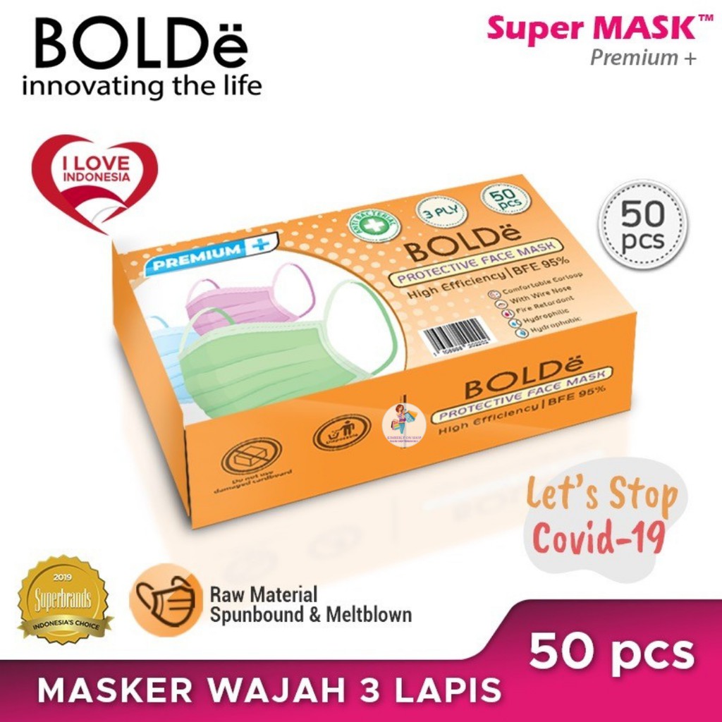 BOLDe Masker Premium Plus 3 Ply 50 Pcs