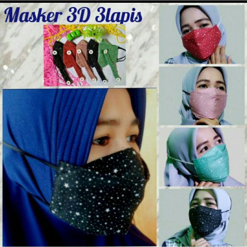 Masker kain 4D+Konektor hijab /Masker Hijab 4D/Masker 4ply/Masker katun Jepang