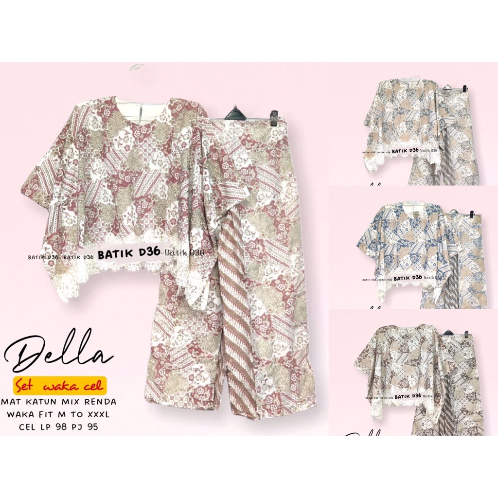 (BISA PISAH) Setelan Della Waka Sekarjagat Celana Kulot Batwing Soft Pastel Seling Batik Hits Cantik Kalyana Jumbo Big Size