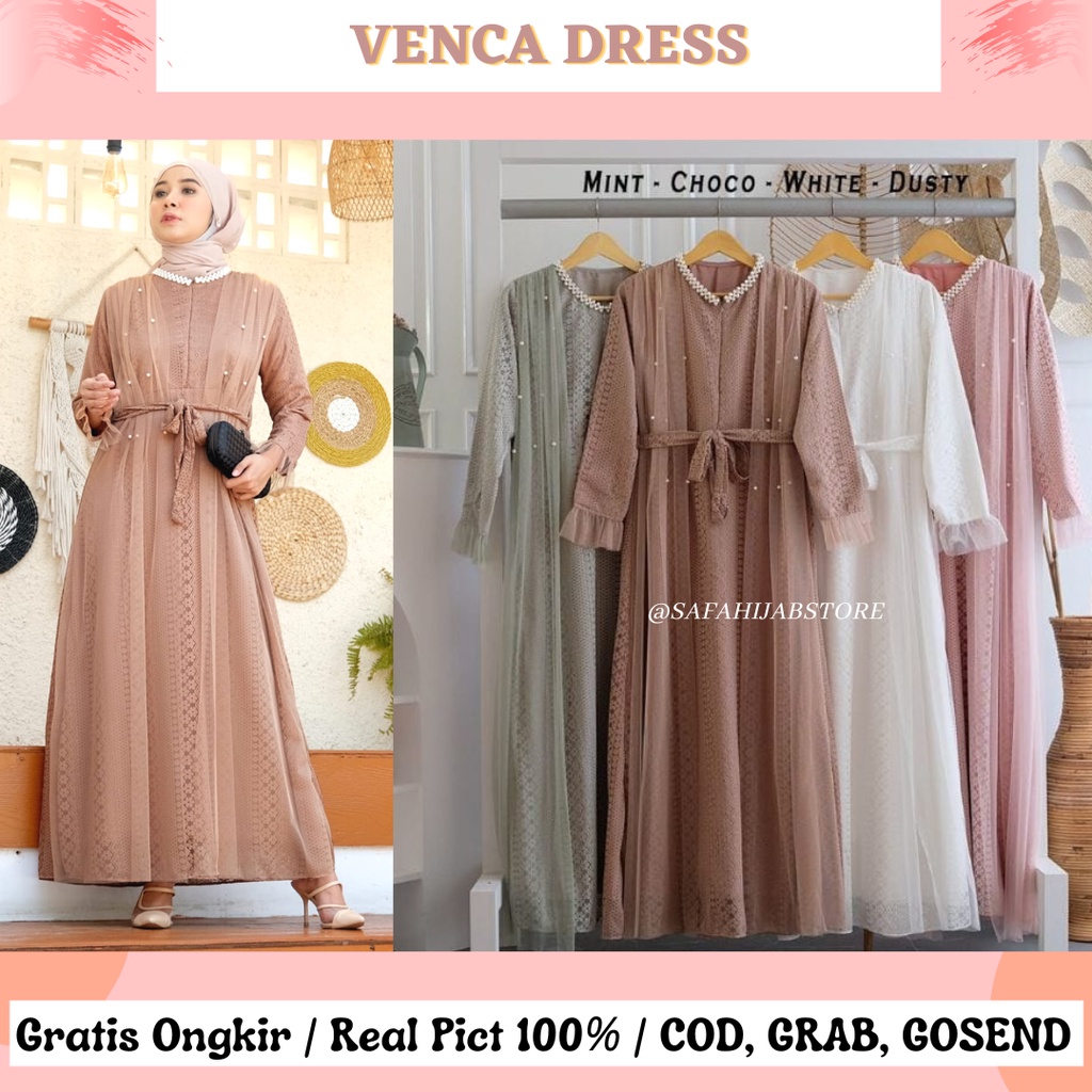 VENCA DRESS LD 100 dan 110 / FULL BRUKAT / BUSUI FRIENDLY / DRESS LAMARAN / DRESS LEBARAN/