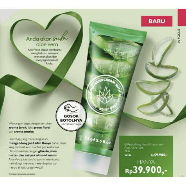 oriflame revitalising hand cream with aloe vera juice