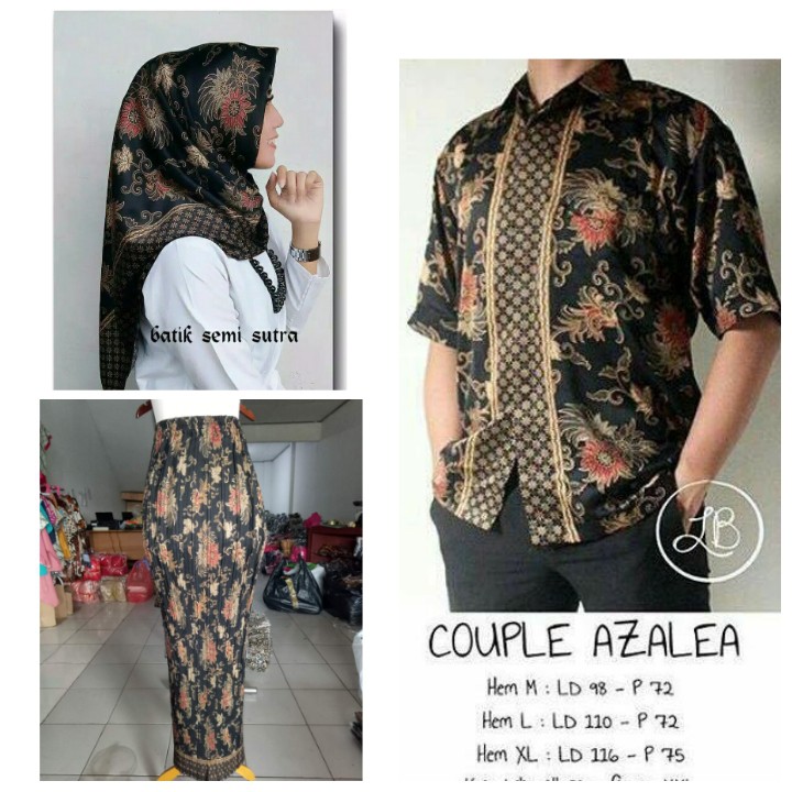 SB Collection Couple Stelan Rok Plisket Dilla Maxi Kain Kerudung Jilbab Hijab Dan Kemeja Batik Pria