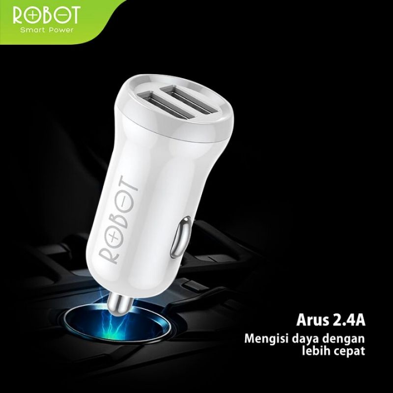 (ROBOT-C7) Car Charger Smart protection Dual Usb + Cable Micro Charger Mobil 2.4A