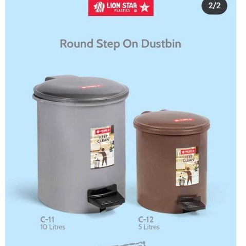 Tempat Sampah tong sampah Kotak Sampah Round Step on Dustbin 10 Liter Lion Star C-11