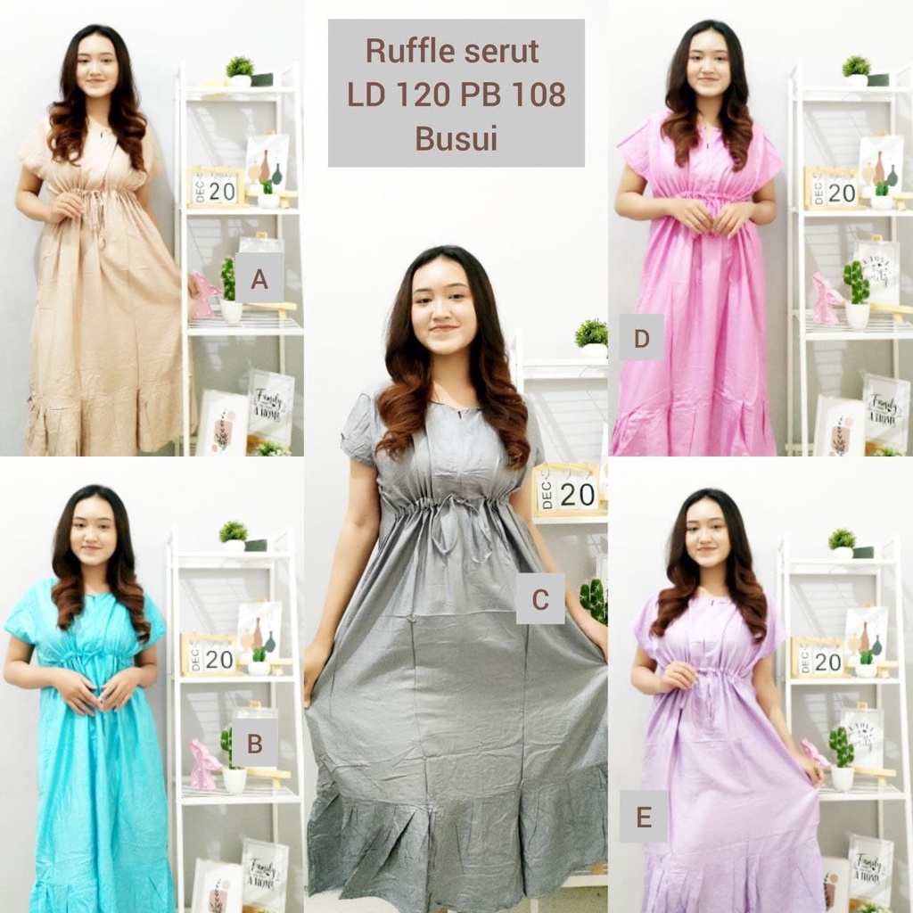 DASTER RUFFLE BUSUI SERUT KEKINIAN POLOS DRESS HAMIL DAN MENYUSUI LD 120 LD 108