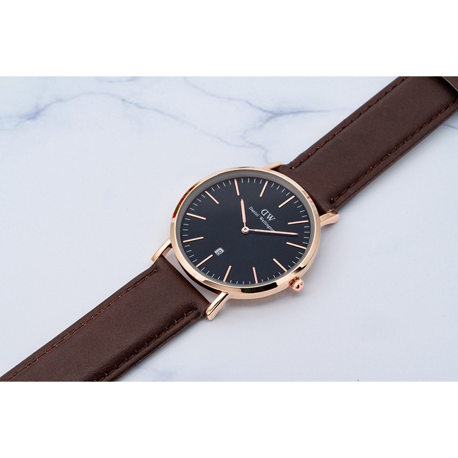 JAM TANGAN DW PRIA TALI KULIT FREE TALI KANVAS FREE BOX EXCLUSIVE