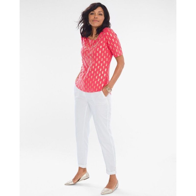 Chicos Cotton blend slub plam &amp; pineapple