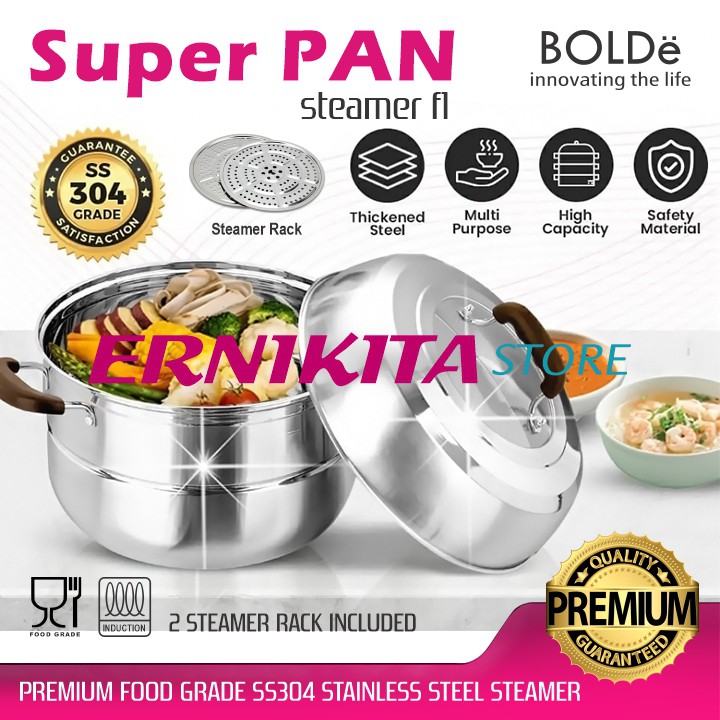 BOLDe SUPER PAN STEAMER F1 - Panci Kukus Stainless Premium Food Grade 2 Susun 30 cm Bisa Kompor Induksi