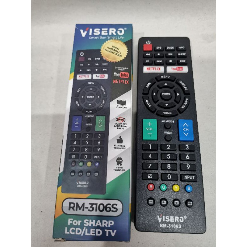 Remote SMART TV SHARP langsung pakai remot VISERO RM-3016S