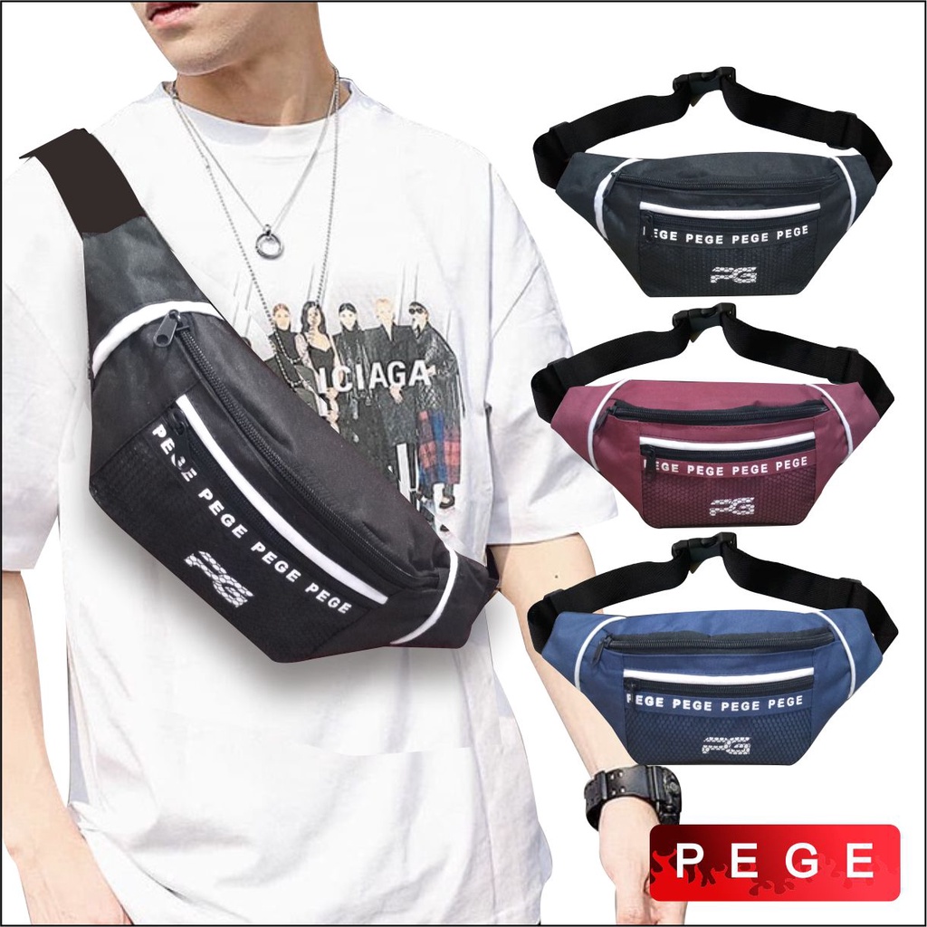 Tas Selempang Bahu Pria Kasual Tas Waistbag Model Kombinasi Keren - PG 8896