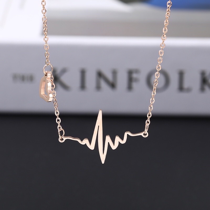 Kalung Rantai Klavikula Desain Ecg Warna Rose Gold  Creative ECG Rose Gold Necklace Untuk Aksesoris Perhiasan Kalung Wanita Model Choker Collar Dengan Liontin Bentuk Detak Jantung 10gr