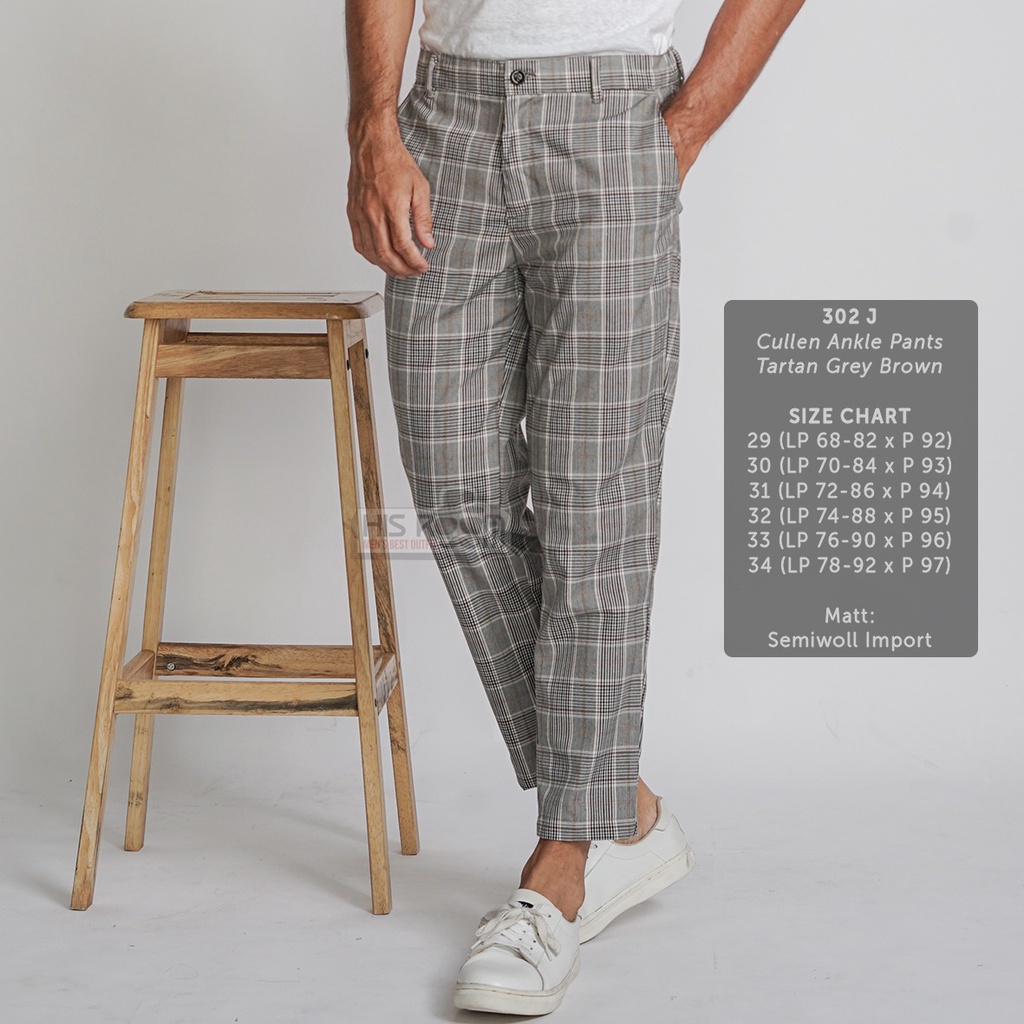 HSRM - Celana Trousers Slimfit Celana Korean Celana Kotak Kotak Celana Tartan Ankle Pants Cullen 241 302