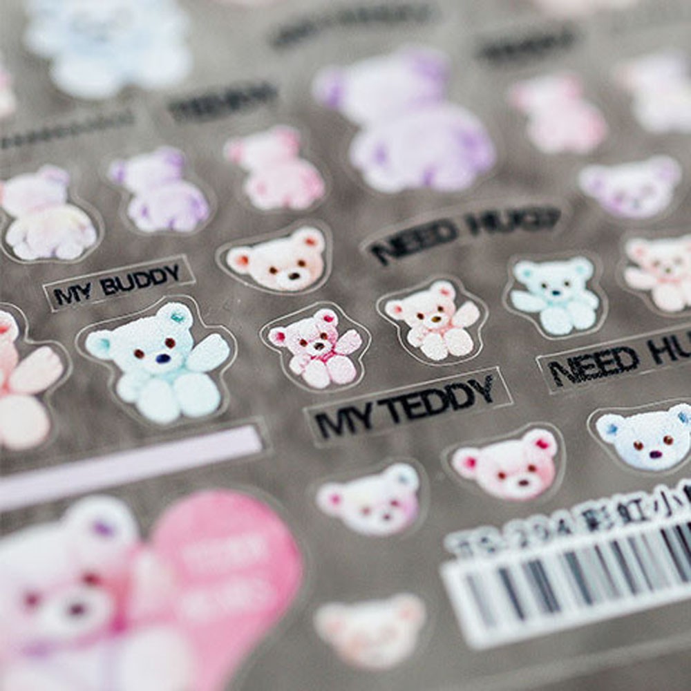 ELEGANT New 3D Nails Sticker Japanese DIY Nail Art Bear Nail Polish Sticker 5D Thin Tough Salon Nail Decoration Teddy Bear Nail Foil Decals Lovely Cute Self-Adhesive Decal