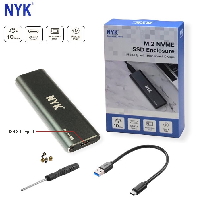 usb 3 1 to m 2 nvme ssd enclosure   casing ssd m2 nvme type c 3 1 nyk