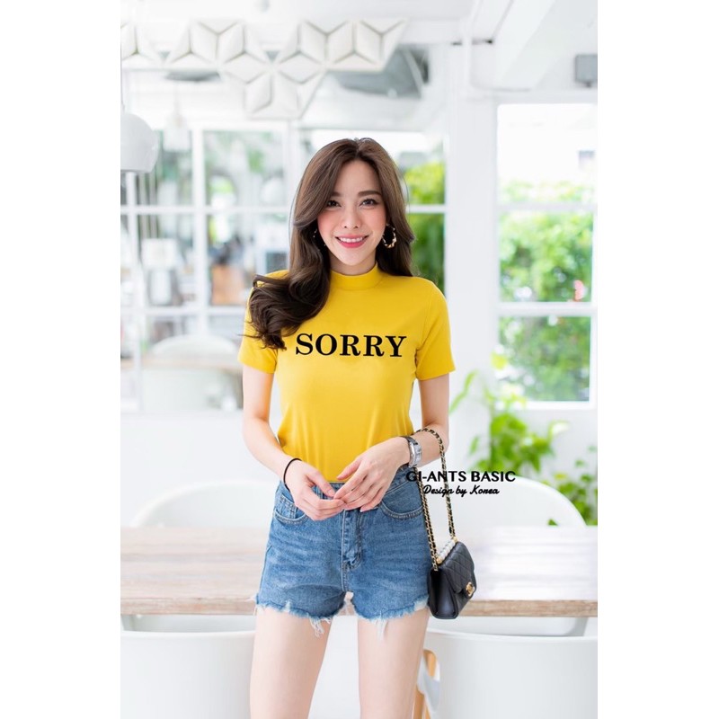 ATASAN KAOS GIANTS BASIC MODEL TURTLE NECK TULISAN SORRY IMPORT BANGKOK (BJGB171)