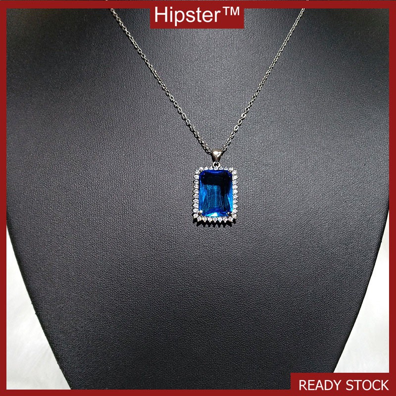 Best-Selling Light Luxury Square Large Natural Sea Blue Crystal Pendant Necklace