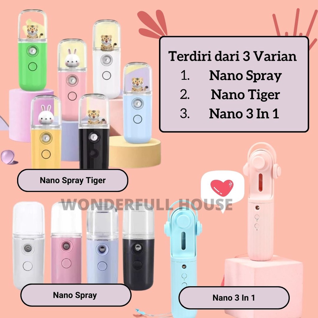 Nano Spray Usb Portable Perawatan Wajah Melembutkan Kulit Muka Portable Mist Mini Kipas Angin Nano Spray Multifungsi 3 In 1