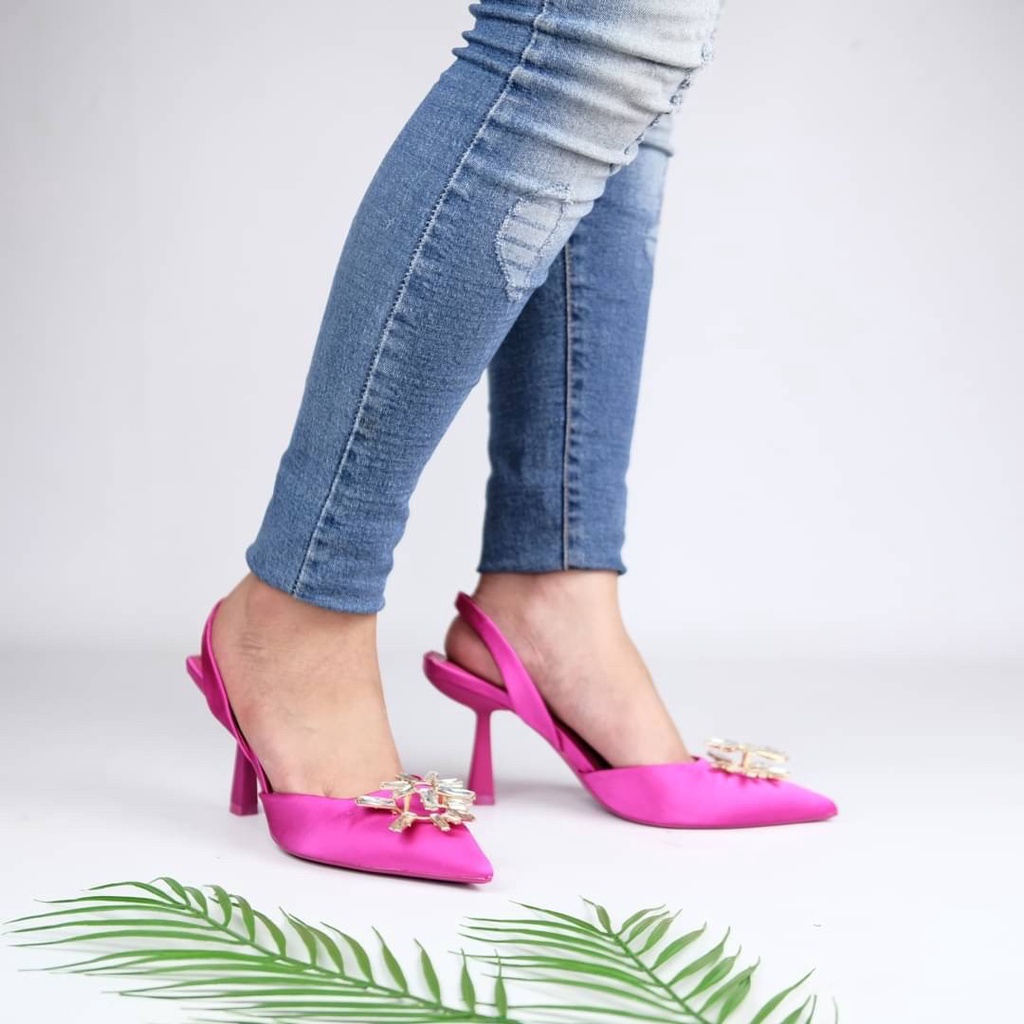 [7.7 Boombastis Sale⚡] - SEPATU WANITA SATIN SLING BACK HIGH HEELS ZS438 PREMIUM IMPORT