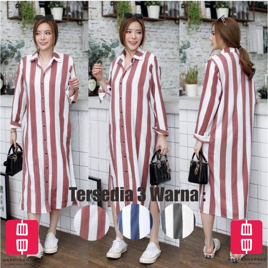 GAMIS WANITA IMPORT TWISCONE DIKA HITAM GARIS HITAM PUTIH PANJANG FASHION PAKAIAN WANITA 2019